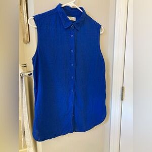 100% linen Royal Blue uniqlo Sleeveless Button-Down Shirt